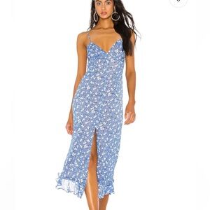 MAJORELLE Quincy Midi Dress in Blue Ditsy